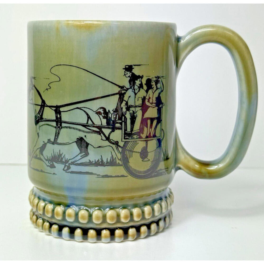 Vintage WADE IRELAND Irish Porcelain Coffee Mug Horse Carriage Chariot 8oz
